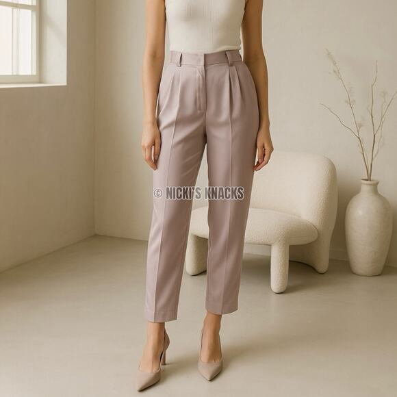 Jason Wu Champagne Satin High Waisted Pleated Front Tapered Dress Pants Size L - Picture 1 of 13